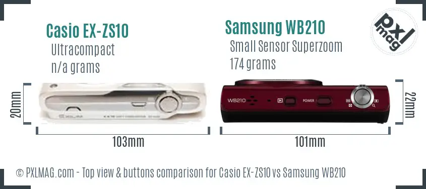 Casio EX-ZS10 vs Samsung WB210 top view buttons comparison Casio EX-ZS10 vs Samsung WB210 top view buttons comparison