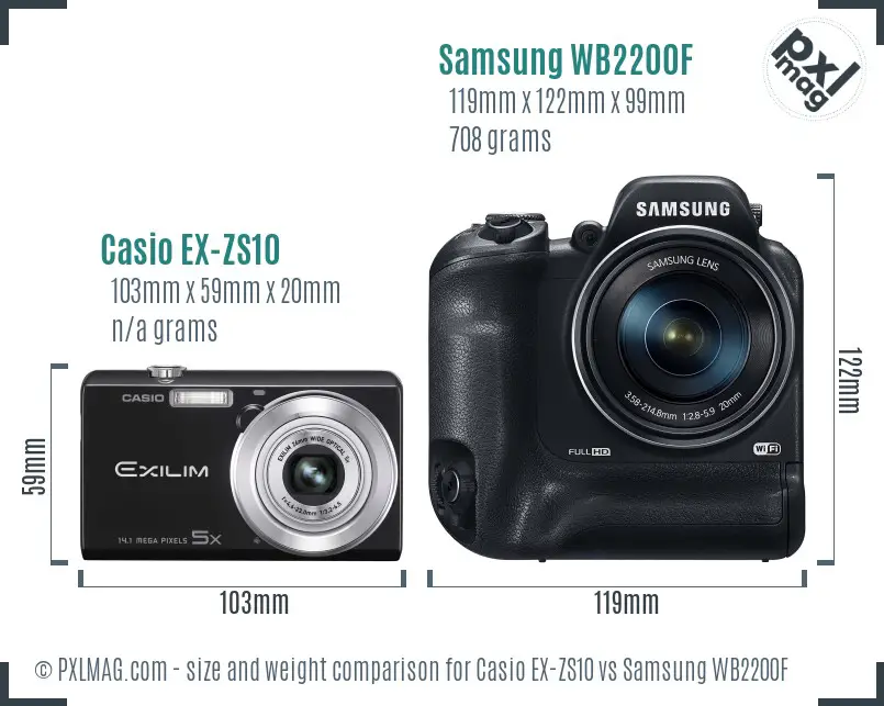 Casio EX-ZS10 vs Samsung WB2200F size comparison