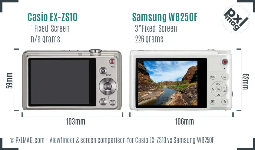 Casio EX-ZS10 vs Samsung WB250F Screen and Viewfinder comparison