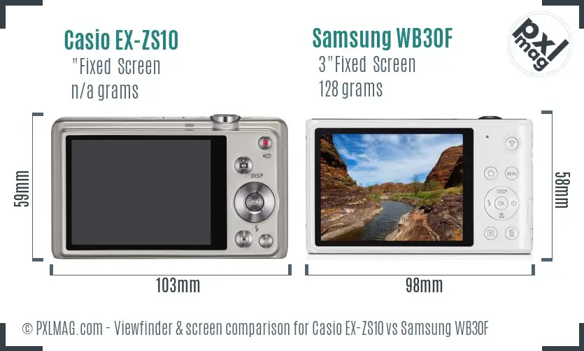 Casio EX-ZS10 vs Samsung WB30F Screen and Viewfinder comparison