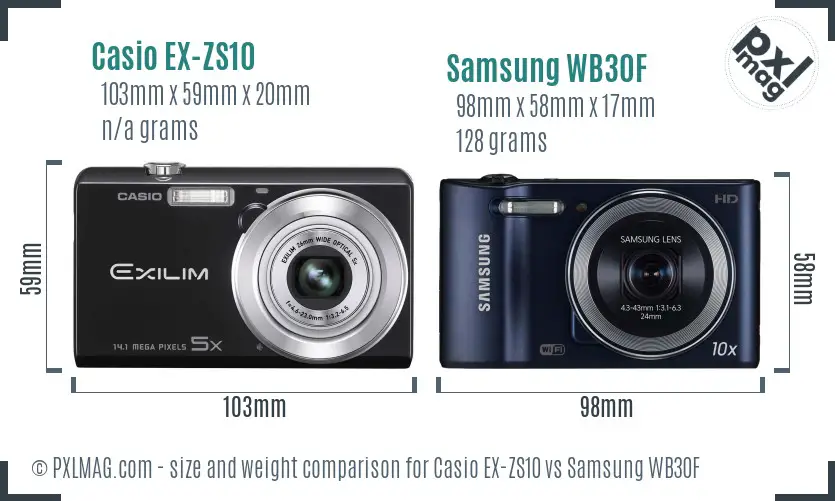 Casio EX-ZS10 vs Samsung WB30F size comparison