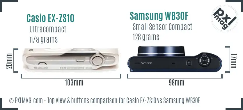 Casio EX-ZS10 vs Samsung WB30F top view buttons comparison