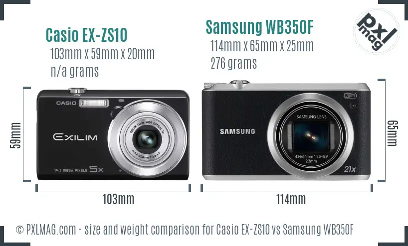 Casio EX-ZS10 vs Samsung WB350F size comparison