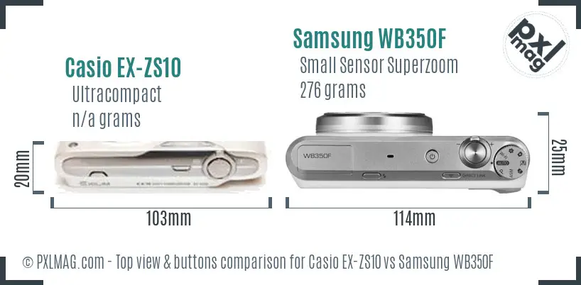 Casio EX-ZS10 vs Samsung WB350F top view buttons comparison