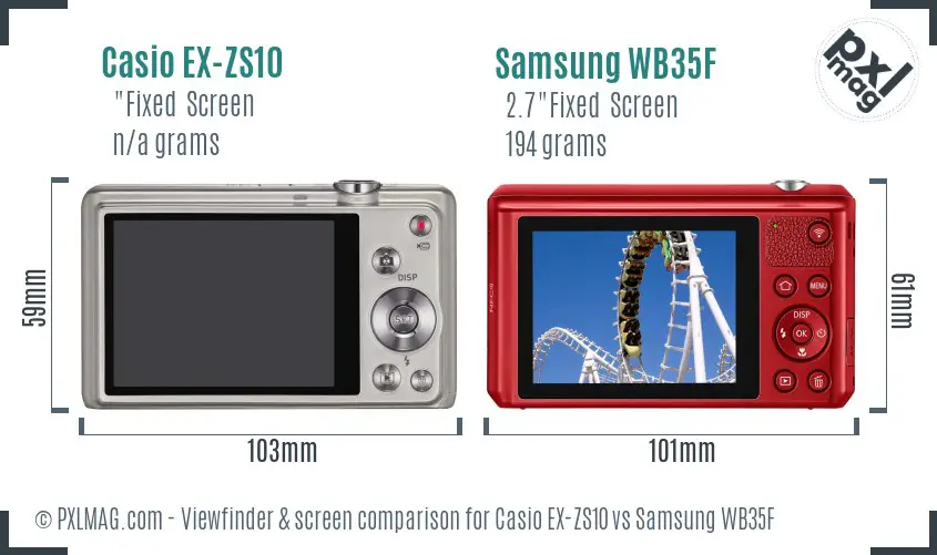 Casio EX-ZS10 vs Samsung WB35F Screen and Viewfinder comparison