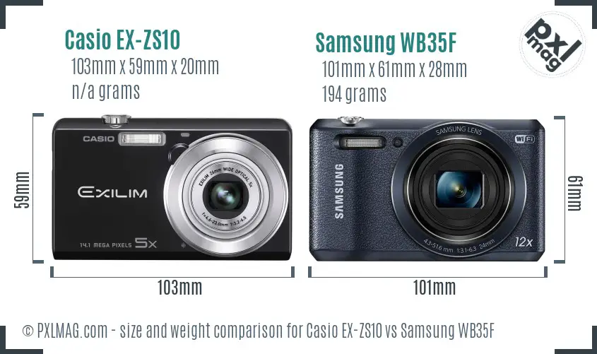 Casio EX-ZS10 vs Samsung WB35F size comparison