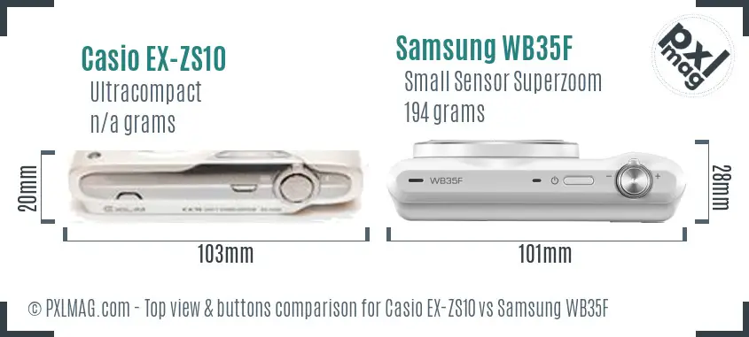 Casio EX-ZS10 vs Samsung WB35F top view buttons comparison
