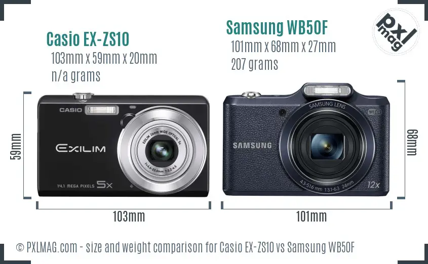 Casio EX-ZS10 vs Samsung WB50F size comparison