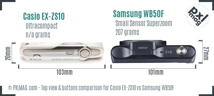 Casio EX-ZS10 vs Samsung WB50F top view buttons comparison