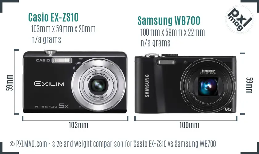 Casio EX-ZS10 vs Samsung WB700 size comparison Casio EX-ZS10 vs Samsung WB700 size comparison