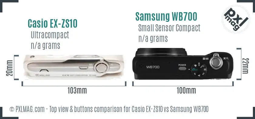 Casio EX-ZS10 vs Samsung WB700 top view buttons comparison Casio EX-ZS10 vs Samsung WB700 top view buttons comparison