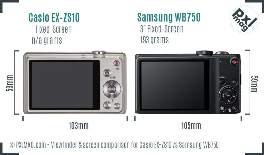 Casio EX-ZS10 vs Samsung WB750 Screen and Viewfinder comparison