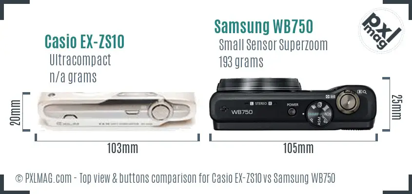 Casio EX-ZS10 vs Samsung WB750 top view buttons comparison
