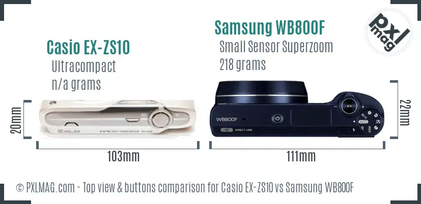 Casio EX-ZS10 vs Samsung WB800F top view buttons comparison Casio EX-ZS10 vs Samsung WB800F top view buttons comparison