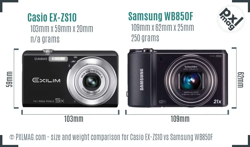 Casio EX-ZS10 vs Samsung WB850F size comparison Casio EX-ZS10 vs Samsung WB850F size comparison