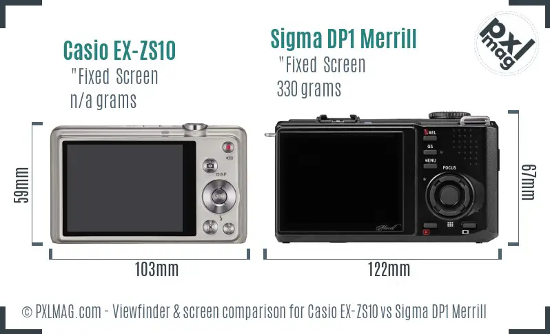 Casio EX-ZS10 vs Sigma DP1 Merrill Screen and Viewfinder comparison