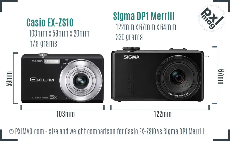 Casio EX-ZS10 vs Sigma DP1 Merrill size comparison