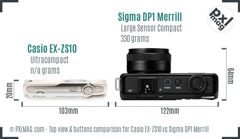 Casio EX-ZS10 vs Sigma DP1 Merrill top view buttons comparison