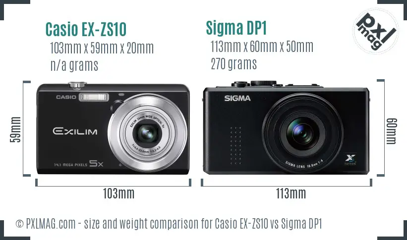 Casio EX-ZS10 vs Sigma DP1 size comparison