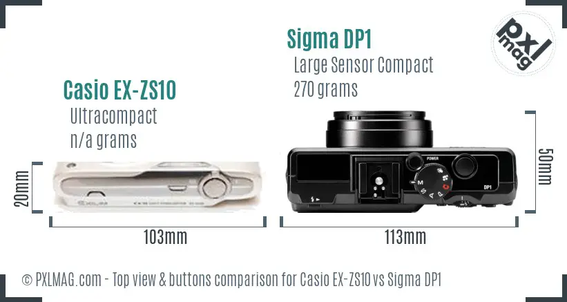 Casio EX-ZS10 vs Sigma DP1 top view buttons comparison