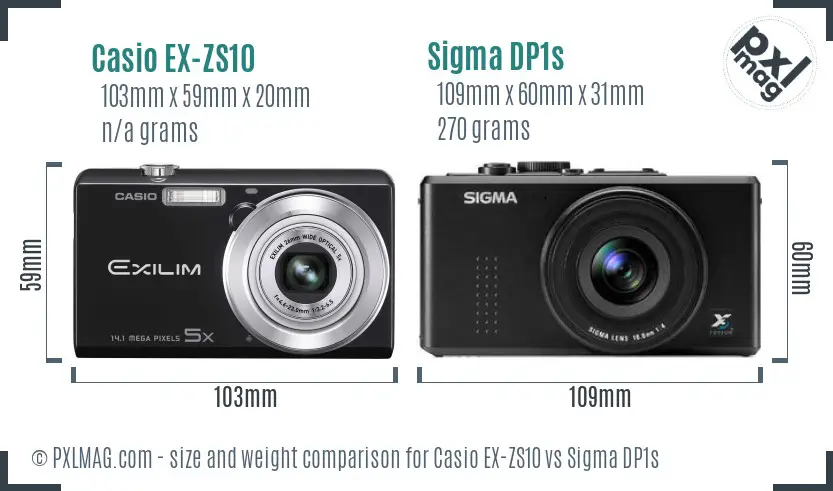 Casio EX-ZS10 vs Sigma DP1s size comparison