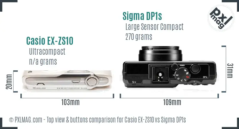 Casio EX-ZS10 vs Sigma DP1s top view buttons comparison