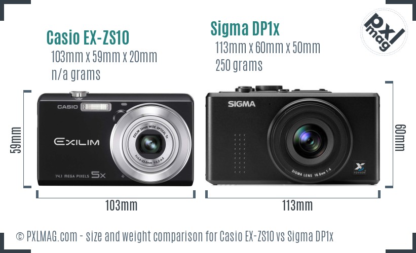 Casio EX-ZS10 vs Sigma DP1x size comparison