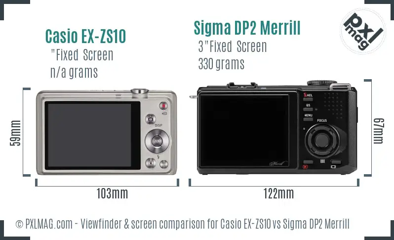Casio EX-ZS10 vs Sigma DP2 Merrill Screen and Viewfinder comparison