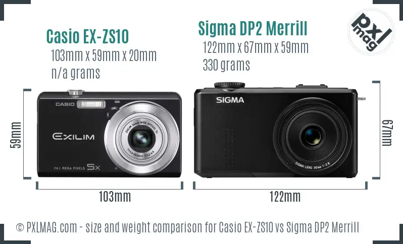 Casio EX-ZS10 vs Sigma DP2 Merrill size comparison