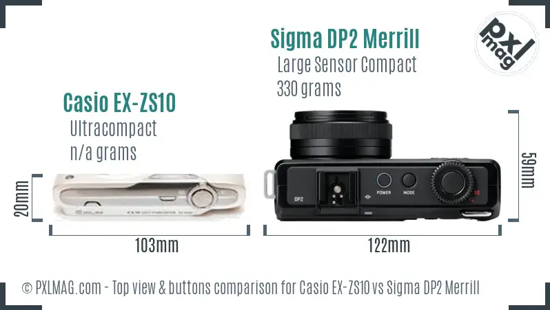 Casio EX-ZS10 vs Sigma DP2 Merrill top view buttons comparison