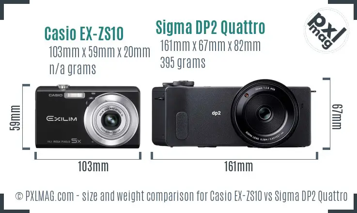 Casio EX-ZS10 vs Sigma DP2 Quattro size comparison