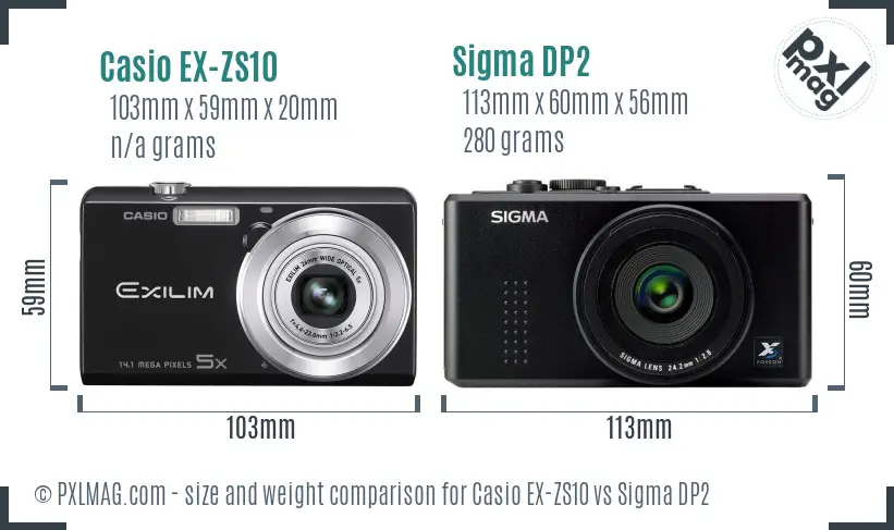 Casio EX-ZS10 vs Sigma DP2 size comparison Casio EX-ZS10 vs Sigma DP2 size comparison