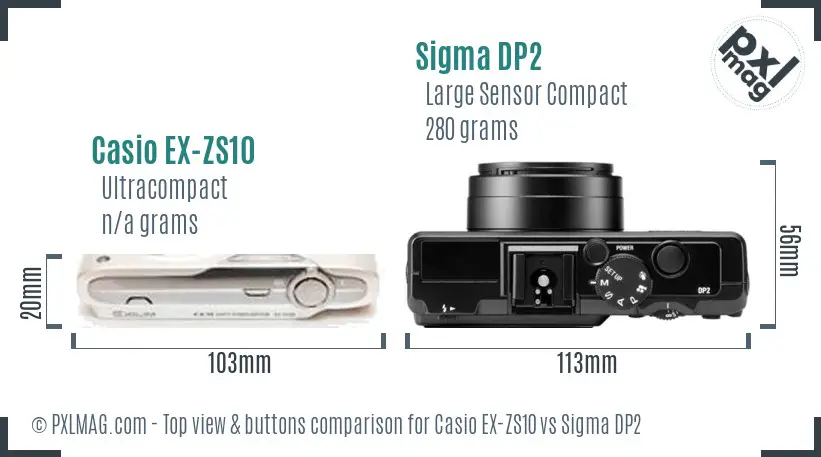 Casio EX-ZS10 vs Sigma DP2 top view buttons comparison Casio EX-ZS10 vs Sigma DP2 top view buttons comparison