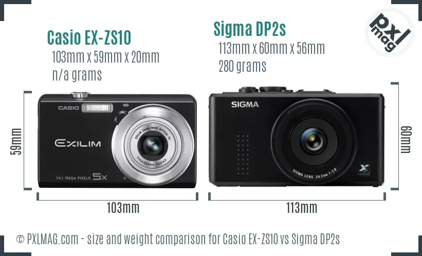 Casio EX-ZS10 vs Sigma DP2s size comparison