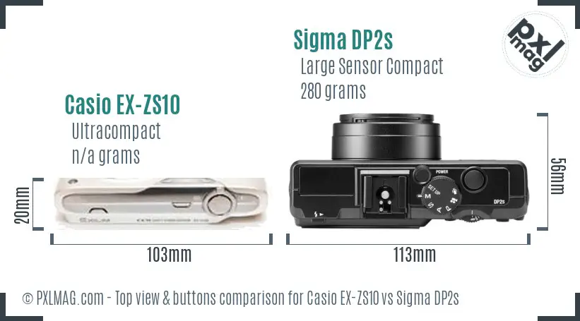 Casio EX-ZS10 vs Sigma DP2s top view buttons comparison