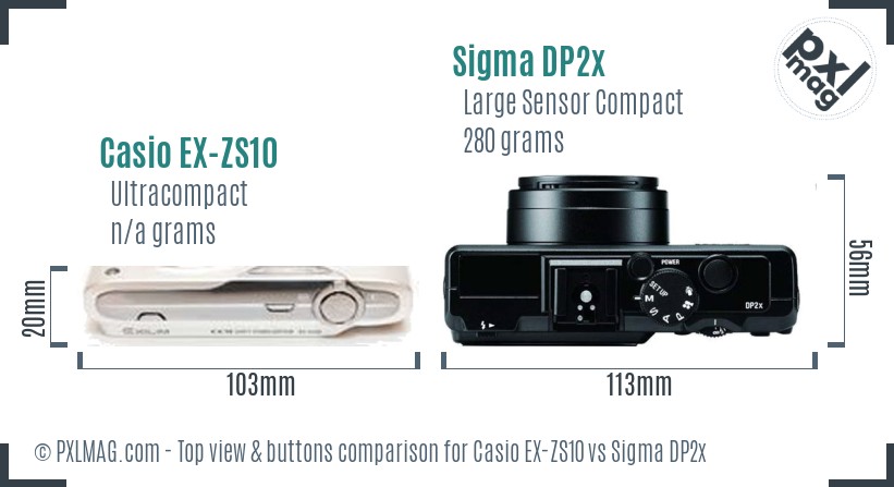 Casio EX-ZS10 vs Sigma DP2x top view buttons comparison