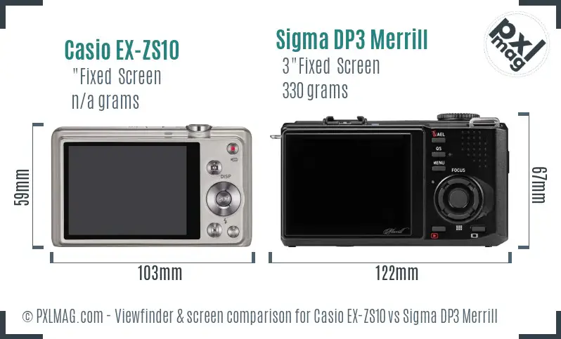 Casio EX-ZS10 vs Sigma DP3 Merrill Screen and Viewfinder comparison