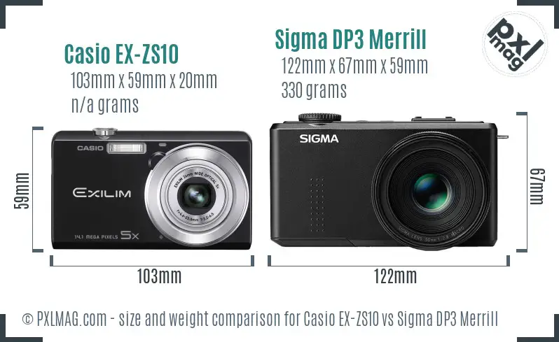 Casio EX-ZS10 vs Sigma DP3 Merrill size comparison