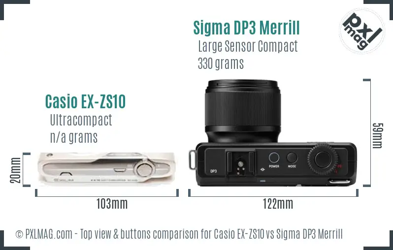 Casio EX-ZS10 vs Sigma DP3 Merrill top view buttons comparison