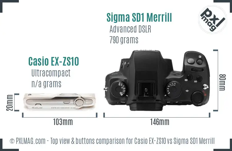 Casio EX-ZS10 vs Sigma SD1 Merrill top view buttons comparison