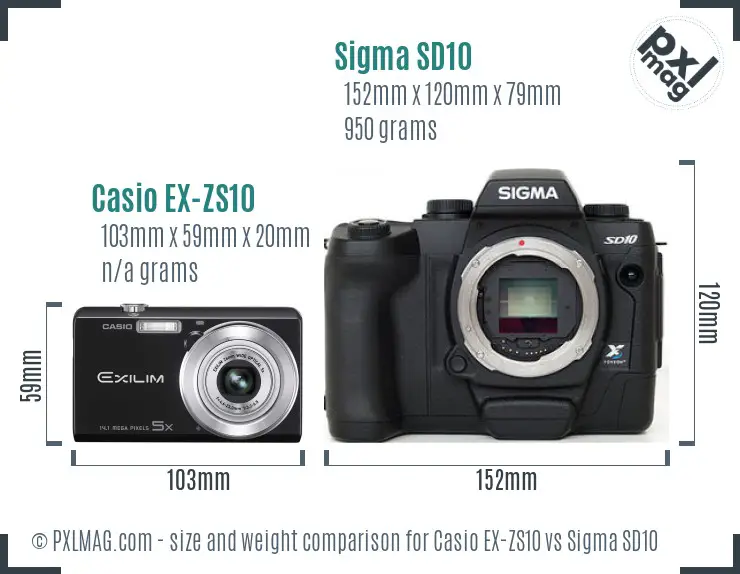 Casio EX-ZS10 vs Sigma SD10 size comparison