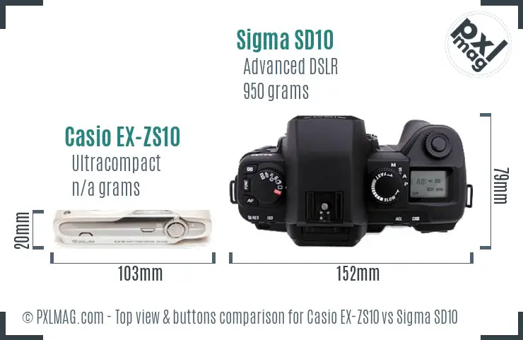 Casio EX-ZS10 vs Sigma SD10 top view buttons comparison