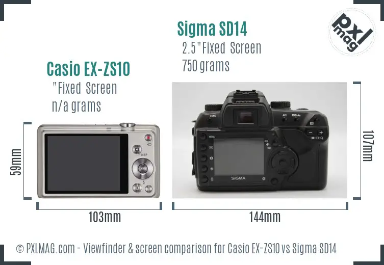 Casio EX-ZS10 vs Sigma SD14 Screen and Viewfinder comparison