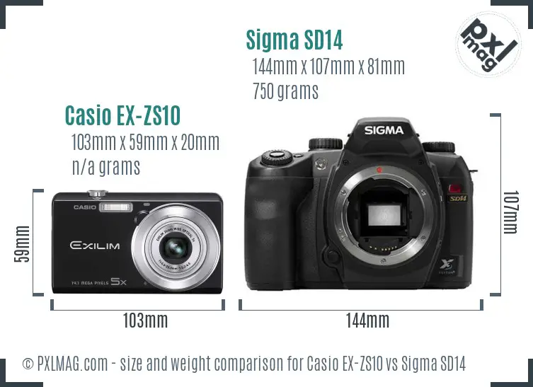 Casio EX-ZS10 vs Sigma SD14 size comparison