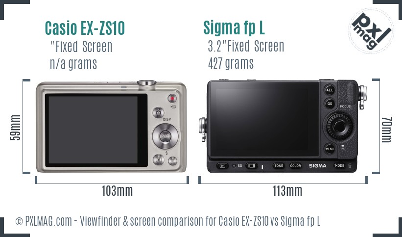 Casio EX-ZS10 vs Sigma fp L Screen and Viewfinder comparison