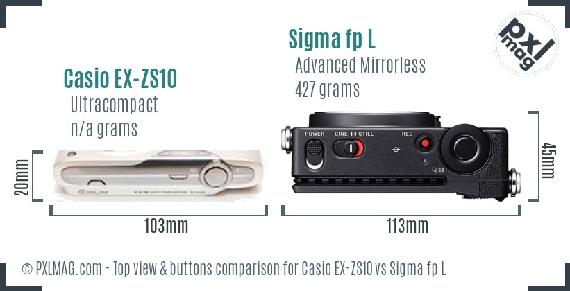 Casio EX-ZS10 vs Sigma fp L top view buttons comparison