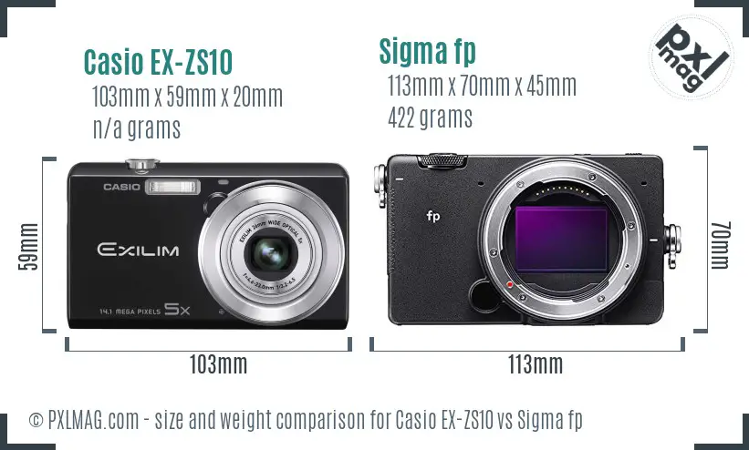 Casio EX-ZS10 vs Sigma fp size comparison