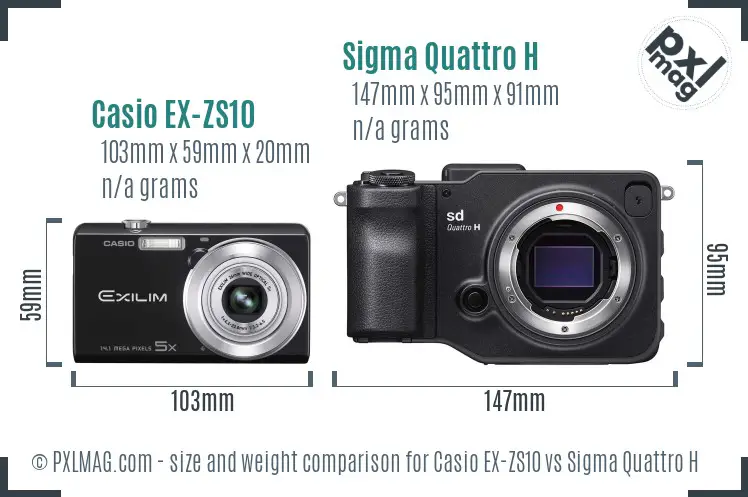 Casio EX-ZS10 vs Sigma Quattro H size comparison