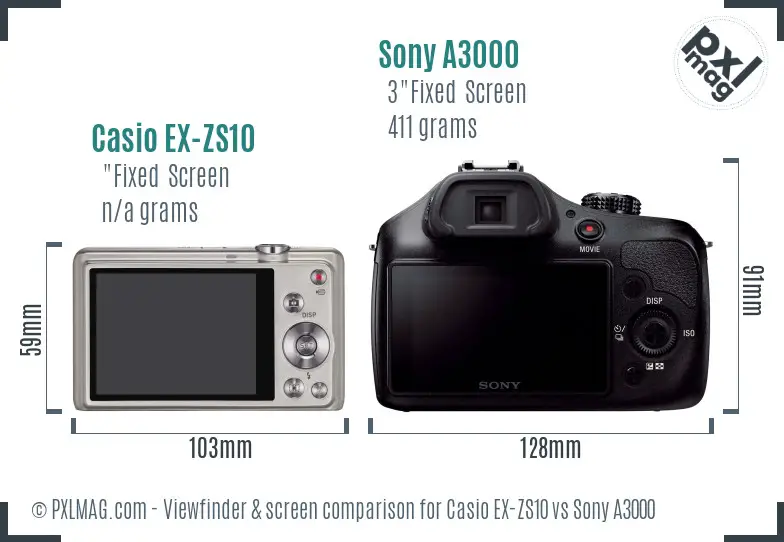 Casio EX-ZS10 vs Sony A3000 Screen and Viewfinder comparison