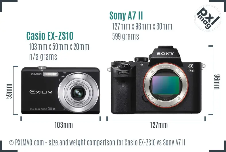 Casio EX-ZS10 vs Sony A7 II size comparison
